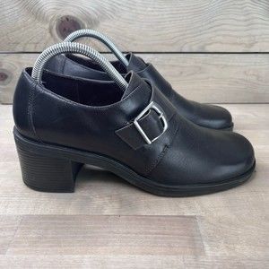 BASS chunky block heel slip on Leather Shoe Brown womens Size 10M